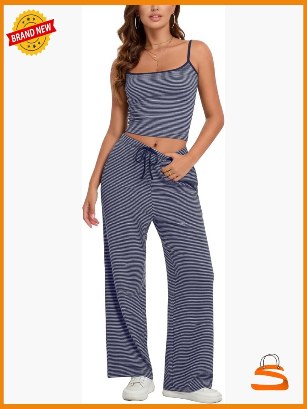 2 Piece Striped Cami and Wide Leg Pants Lounge Set Y2K Summer Outfit